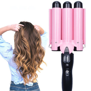 MODVICA 3 Barrel Curling Iron Wand 26mm Hair Waver Temperature Adjustable Ceramic Hair Curling Iron (Pink)