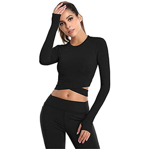 DEPOVOR Women Workout Crop Tops Tummy Cross Sport Shirt Athletic Yoga Gym Activewear Tops