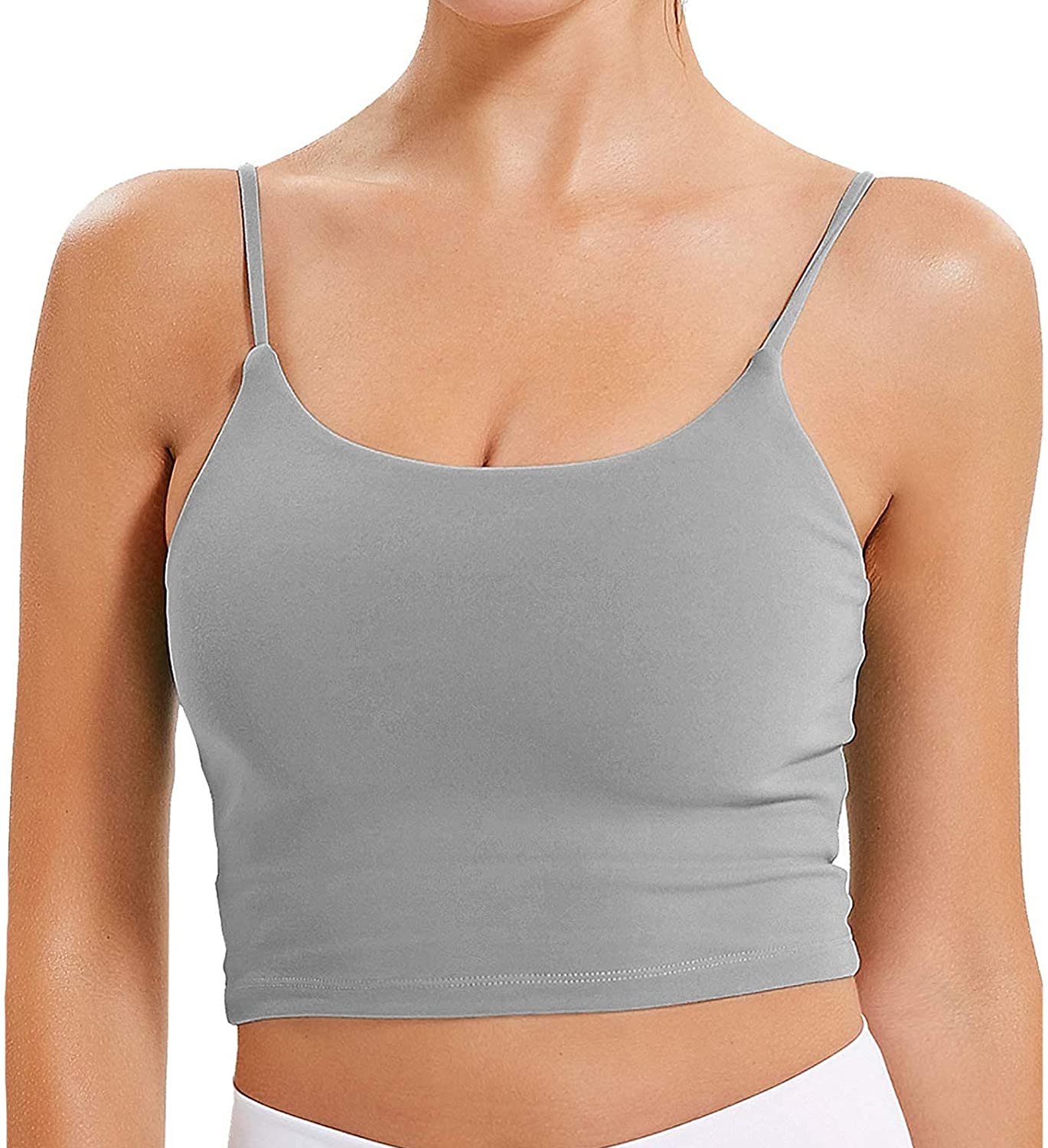 UOTJCNR Women's Longline Yoga Tank Top Padded Sports Bra Workout Fitness Running Camisole Crop Top