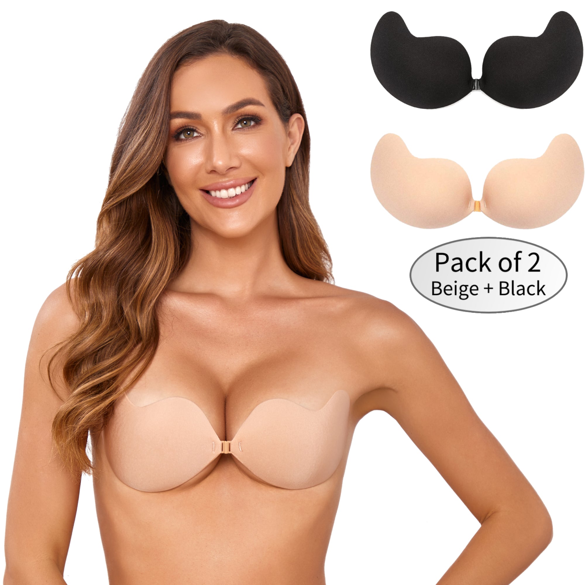 Dopheuor 2 Pack Self Adhesive Invisible Bra Push Up Backless Strapless Magic Sticky Bras for Women