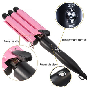 MODVICA 3 Barrel Curling Iron Wand 26mm Hair Waver Temperature Adjustable Ceramic Hair Curling Iron (Pink)