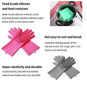 MITALOO Magic Dishwashing Cleaning Sponge Gloves Reusable Silicone Brush Scrubber Gloves