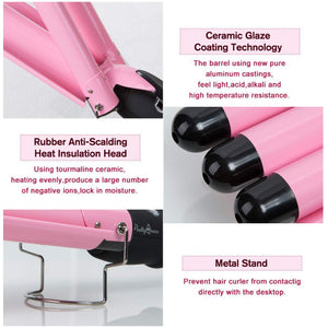 Dopheuor Hair Curling Iron 3 Barrel Wand Temperature Adjustable 25mm Hair Waver Curling Iron for Long or Short Hair Heat Up Quickly Last Long Curling Iron Hair Waver Hot Tools for Women or Girls(Pink)