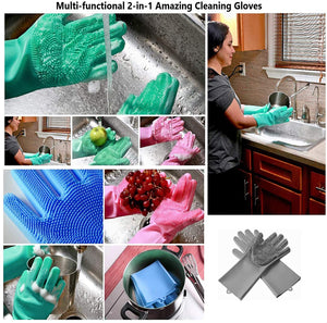 MITALOO Magic Dishwashing Cleaning Sponge Gloves Reusable Silicone Brush Scrubber Gloves