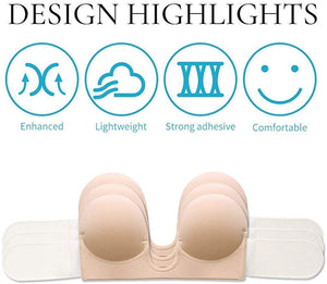 MITALOO Push Up Strapless Sticky Adhesive Invisible Backless Bras Plunge Reusable Magic Bra for Women