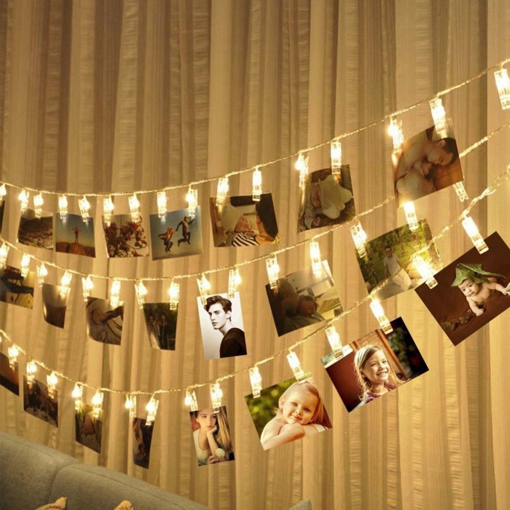 Dopheuor Photo Clip String Lights LED Fairy Clip String Lights Hanging Photo Pictures Battery Operated for Gifts Patio Christmas Bedroom Wedding Birthday Party Halloween Festival Decor (no Battery)