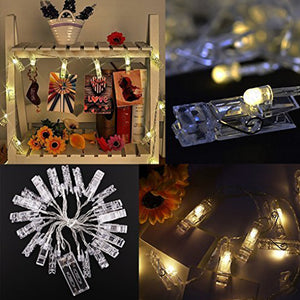 Dopheuor Photo Clip String Lights LED Fairy Clip String Lights Hanging Photo Pictures Battery Operated for Gifts Patio Christmas Bedroom Wedding Birthday Party Halloween Festival Decor (no Battery)