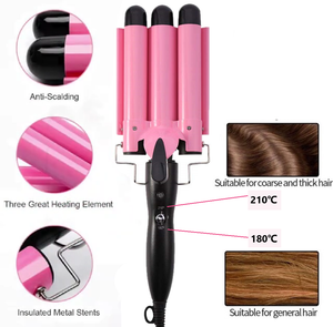 MODVICA 3 Barrel Curling Iron Wand 26mm Hair Waver Temperature Adjustable Ceramic Hair Curling Iron (Pink)