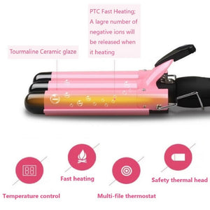 MODVICA 3 Barrel Curling Iron Wand 26mm Hair Waver Temperature Adjustable Ceramic Hair Curling Iron (Pink)