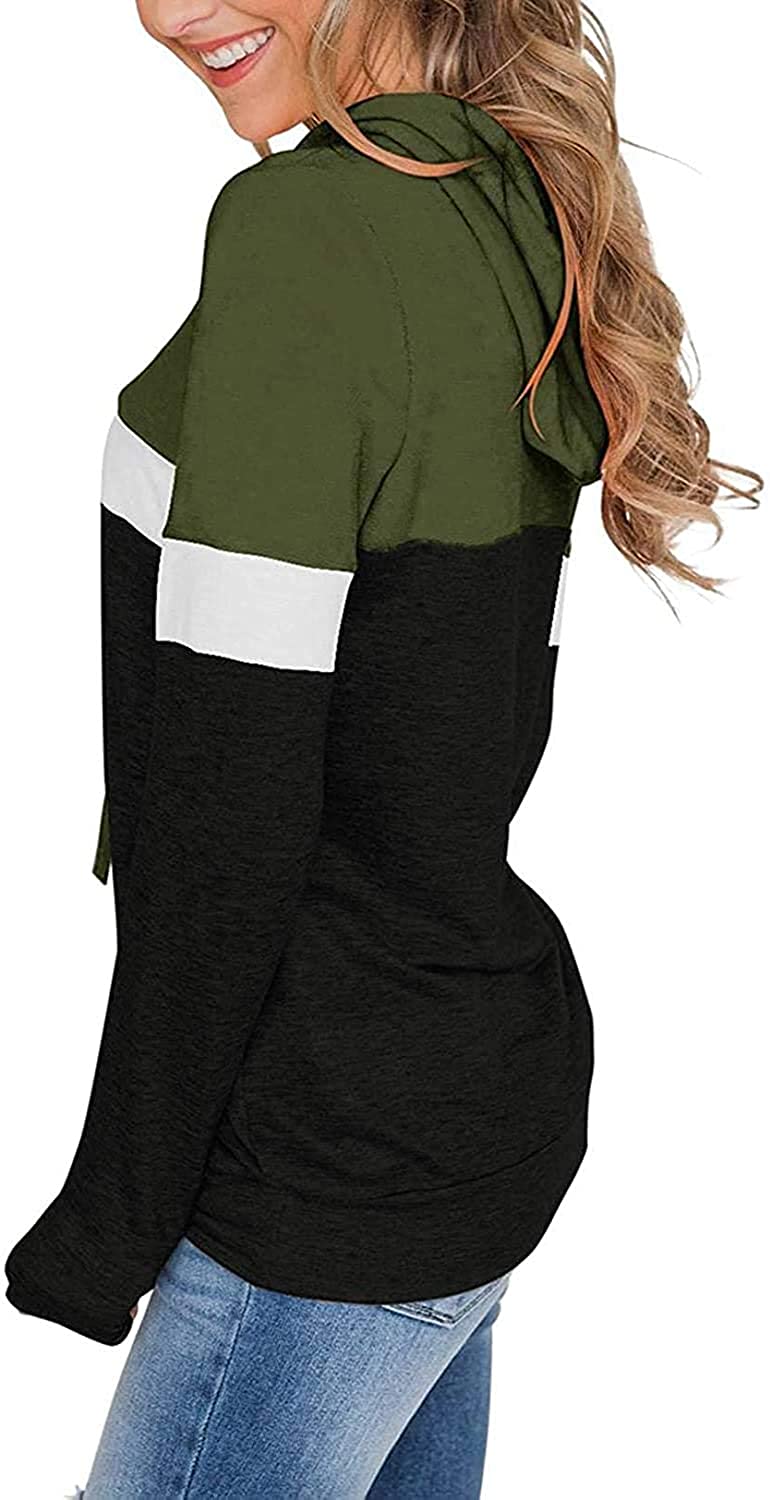 MODVICA Women Casual Hoodies Color Block Pullover Long Sleeve Tops With Pocket Drawstring Sweatshirts