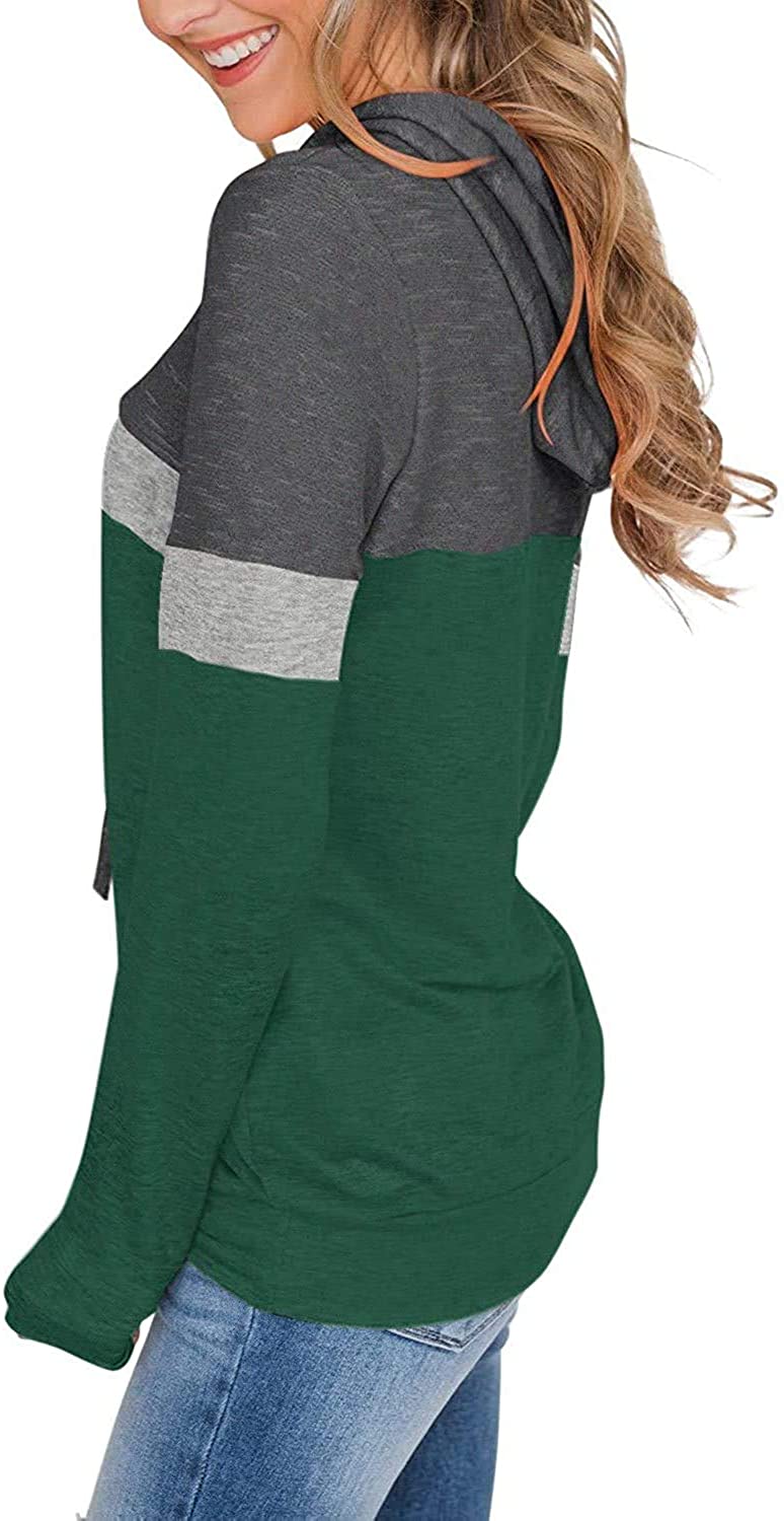 MODVICA Women Casual Hoodies Color Block Pullover Long Sleeve Tops With Pocket Drawstring Sweatshirts