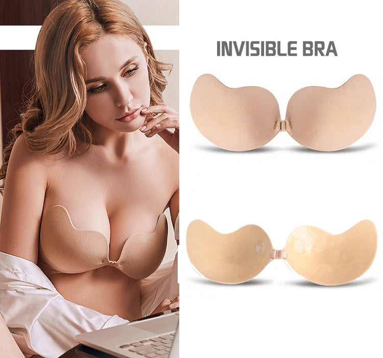 Dopheuor 2 Pack Self Adhesive Invisible Bra Push Up Backless Strapless Magic Sticky Bras for Women