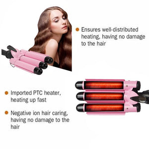 Dopheuor Hair Curling Iron 3 Barrel Wand Temperature Adjustable 25mm Hair Waver Curling Iron for Long or Short Hair Heat Up Quickly Last Long Curling Iron Hair Waver Hot Tools for Women or Girls(Pink)