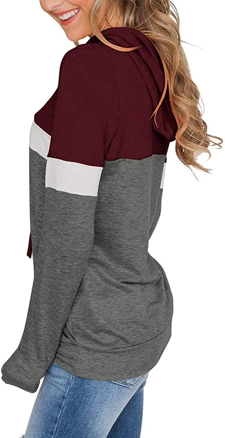 MODVICA Women Casual Hoodies Color Block Pullover Long Sleeve Tops With Pocket Drawstring Sweatshirts