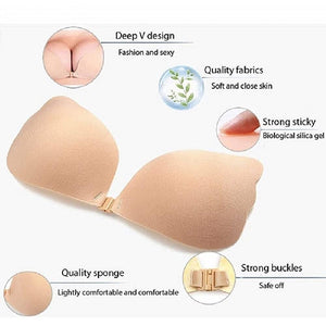 KISWON Adhesive Bra Invisible Push up Silicone Bra Strapless Sticky Bra for Women Backless Dress