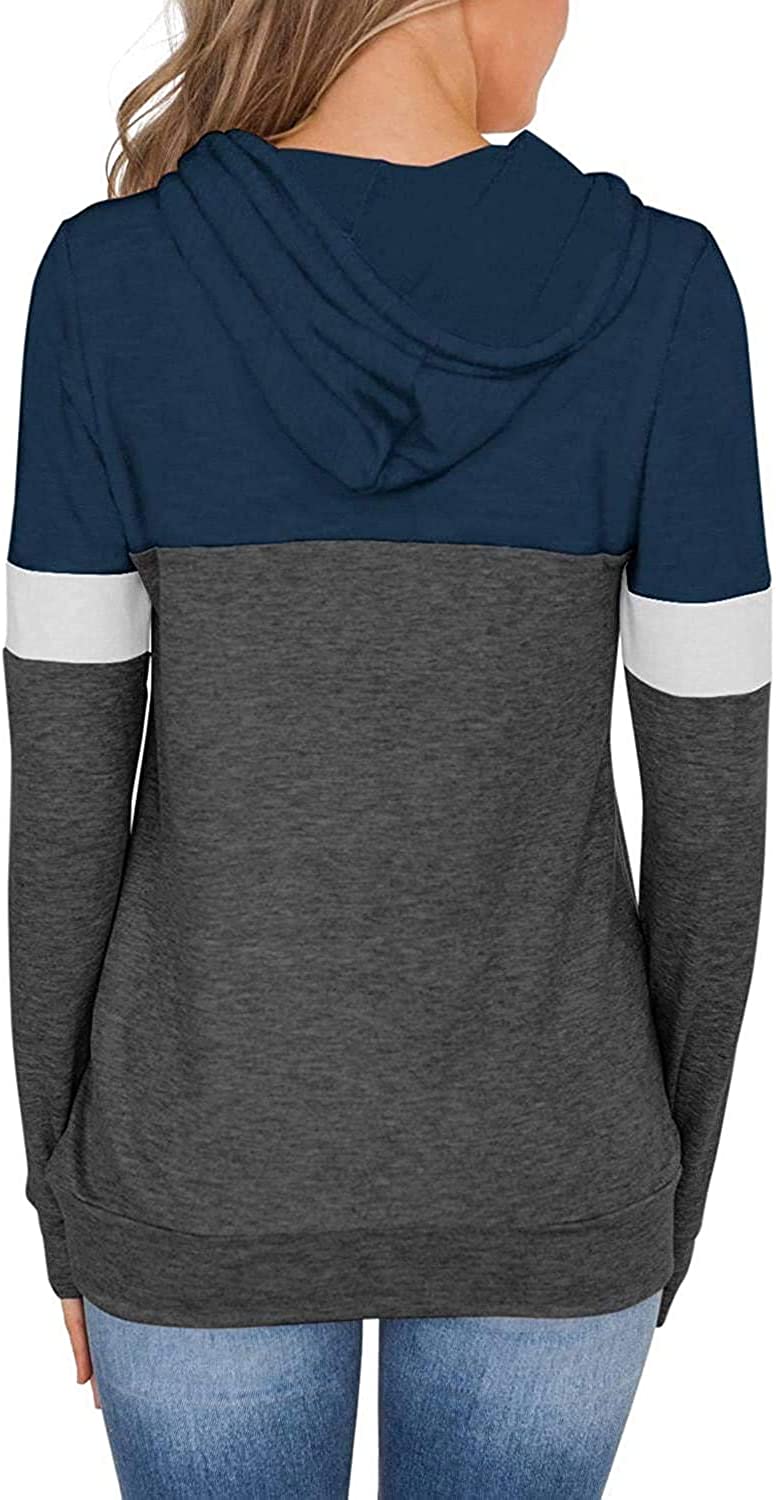 MODVICA Women Casual Hoodies Color Block Pullover Long Sleeve Tops With Pocket Drawstring Sweatshirts