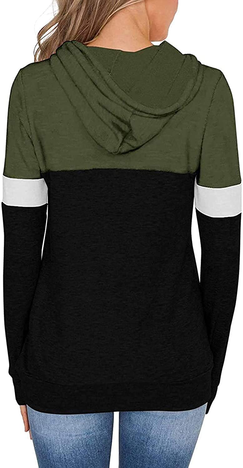 MODVICA Women Casual Hoodies Color Block Pullover Long Sleeve Tops With Pocket Drawstring Sweatshirts