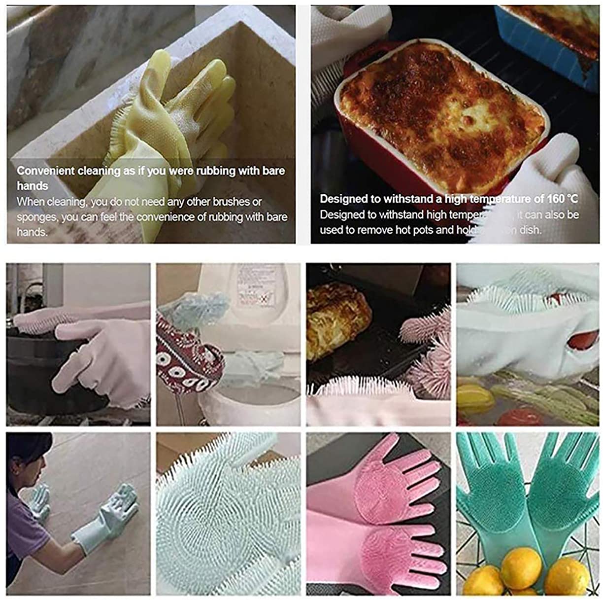 MITALOO Magic Dishwashing Cleaning Sponge Gloves Reusable Silicone Brush Scrubber Gloves