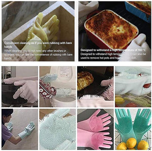 MITALOO Magic Dishwashing Cleaning Sponge Gloves Reusable Silicone Brush Scrubber Gloves