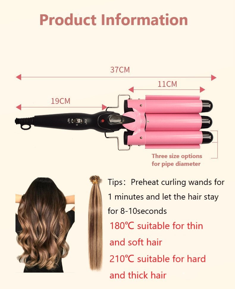 Dopheuor Hair Curling Iron 3 Barrel Wand Temperature Adjustable 25mm Hair Waver Curling Iron for Long or Short Hair Heat Up Quickly Last Long Curling Iron Hair Waver Hot Tools for Women or Girls(Pink)