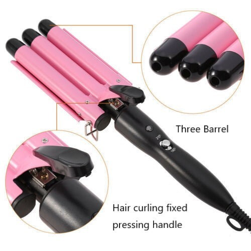 Dopheuor Hair Curling Iron 3 Barrel Wand Temperature Adjustable 25mm Hair Waver Curling Iron for Long or Short Hair Heat Up Quickly Last Long Curling Iron Hair Waver Hot Tools for Women or Girls(Pink)