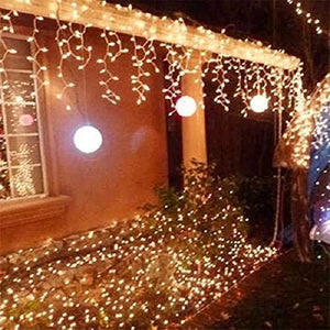 Dopheuor Icicle Fairy Lights 400LED 32.8ft 75Drops 8 Modes Waterproof String Lights for Outdoor Eaves Curtain Christmas Trees Party Decor