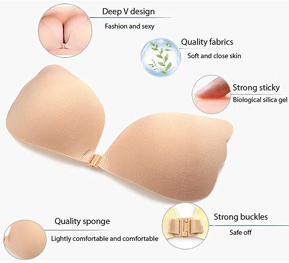 MITALOO Adhesive Invisible Backless Push Up Strapless Sticky Bras Reusable Magic Bra for Women