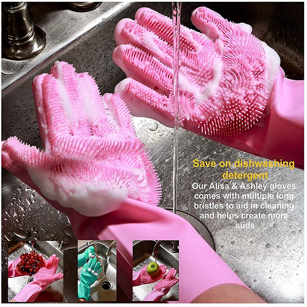 MITALOO Magic Dishwashing Cleaning Sponge Gloves Reusable Silicone Brush Scrubber Gloves