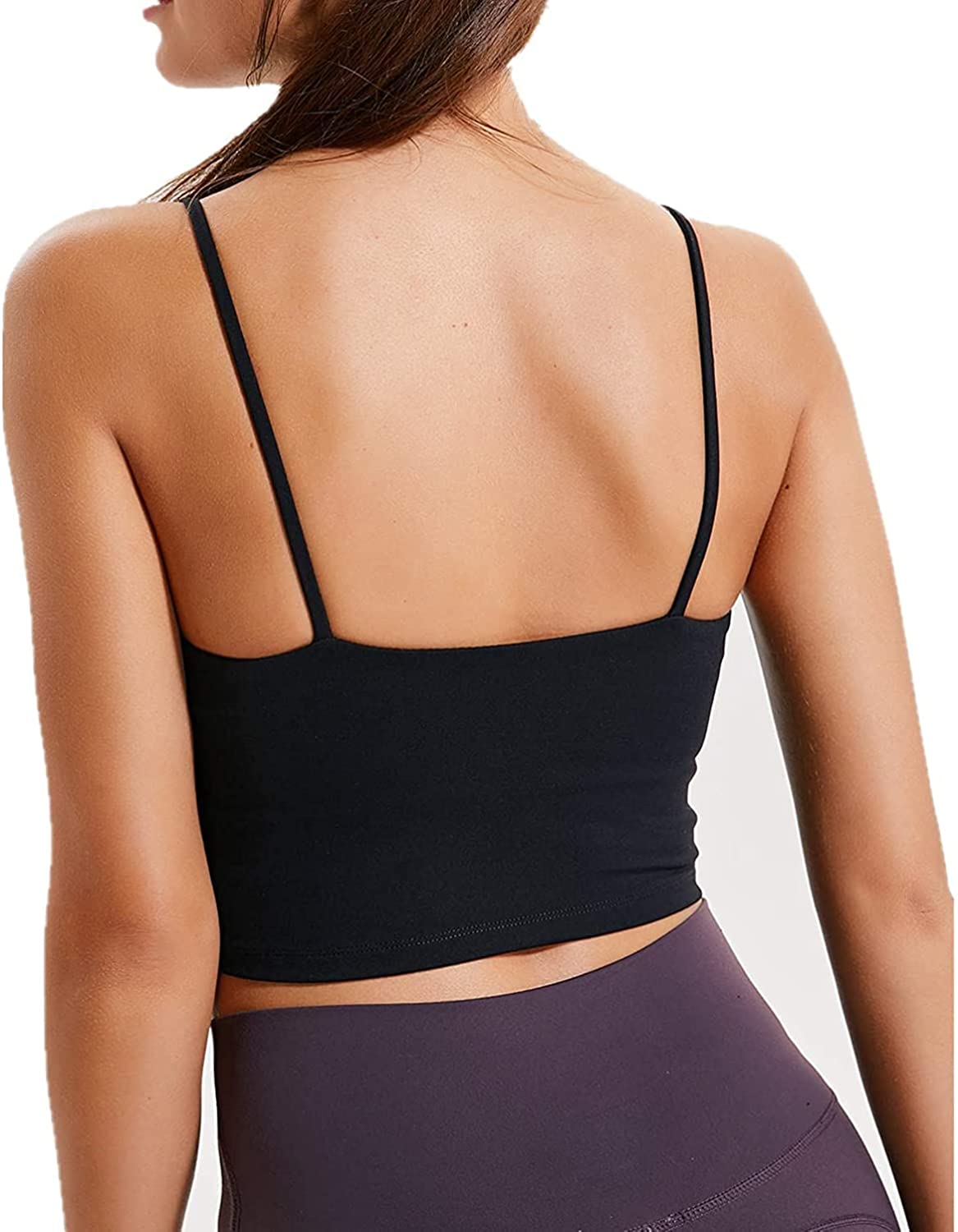 UOTJCNR Women's Longline Yoga Tank Top Padded Sports Bra Workout Fitness Running Camisole Crop Top