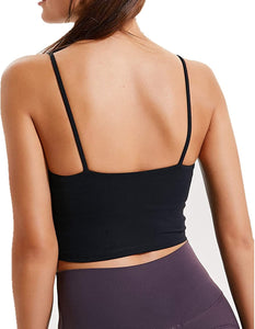 UOTJCNR Women's Longline Yoga Tank Top Padded Sports Bra Workout Fitness Running Camisole Crop Top