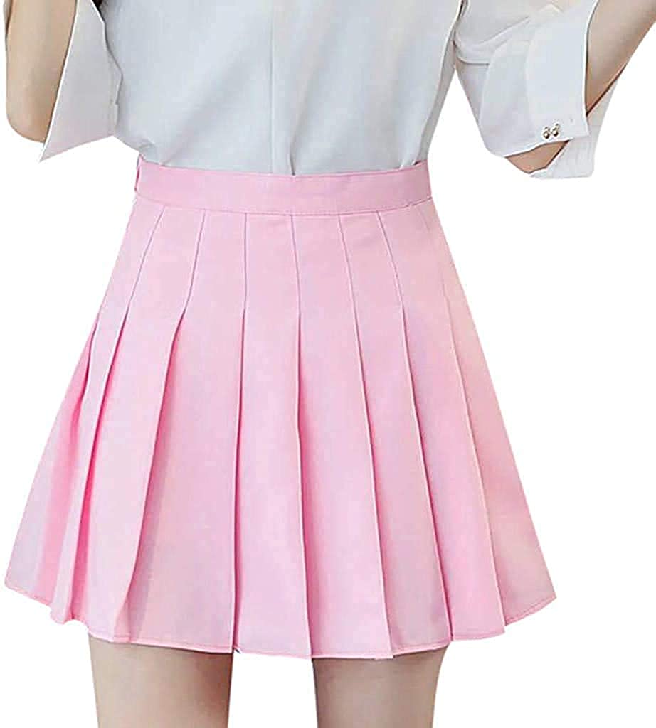 Apriddeo Girls Women High Waisted Pleated Skirt Plain Plaid A-line Mini Skirt Skater Tennis School Uniform Skirts Lining Shorts