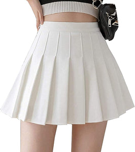 Apriddeo Girls Women High Waisted Pleated Skirt Plain Plaid A-line Mini Skirt Skater Tennis School Uniform Skirts Lining Shorts