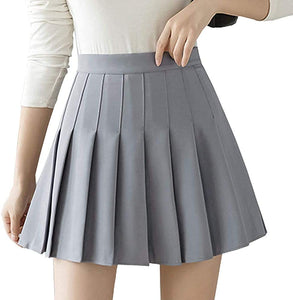 Apriddeo Girls Women High Waisted Pleated Skirt Plain Plaid A-line Mini Skirt Skater Tennis School Uniform Skirts Lining Shorts