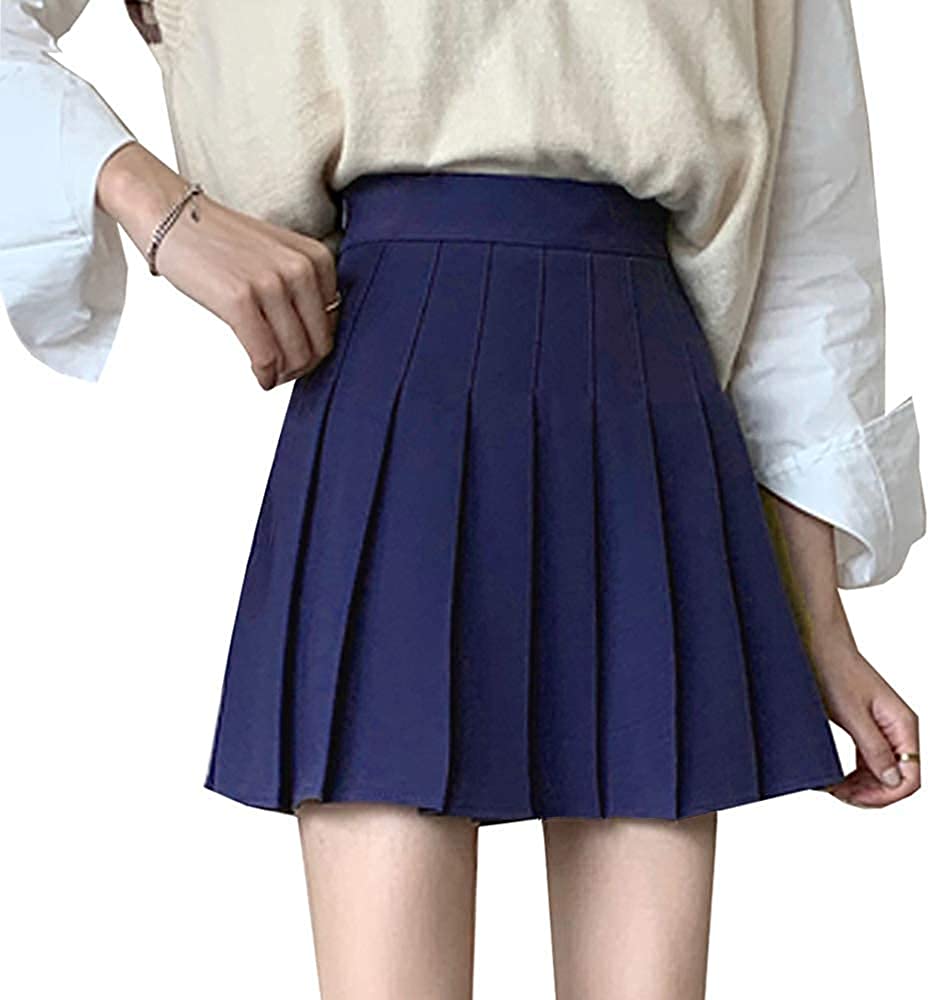 Apriddeo Girls Women High Waisted Pleated Skirt Plain Plaid A-line Mini Skirt Skater Tennis School Uniform Skirts Lining Shorts