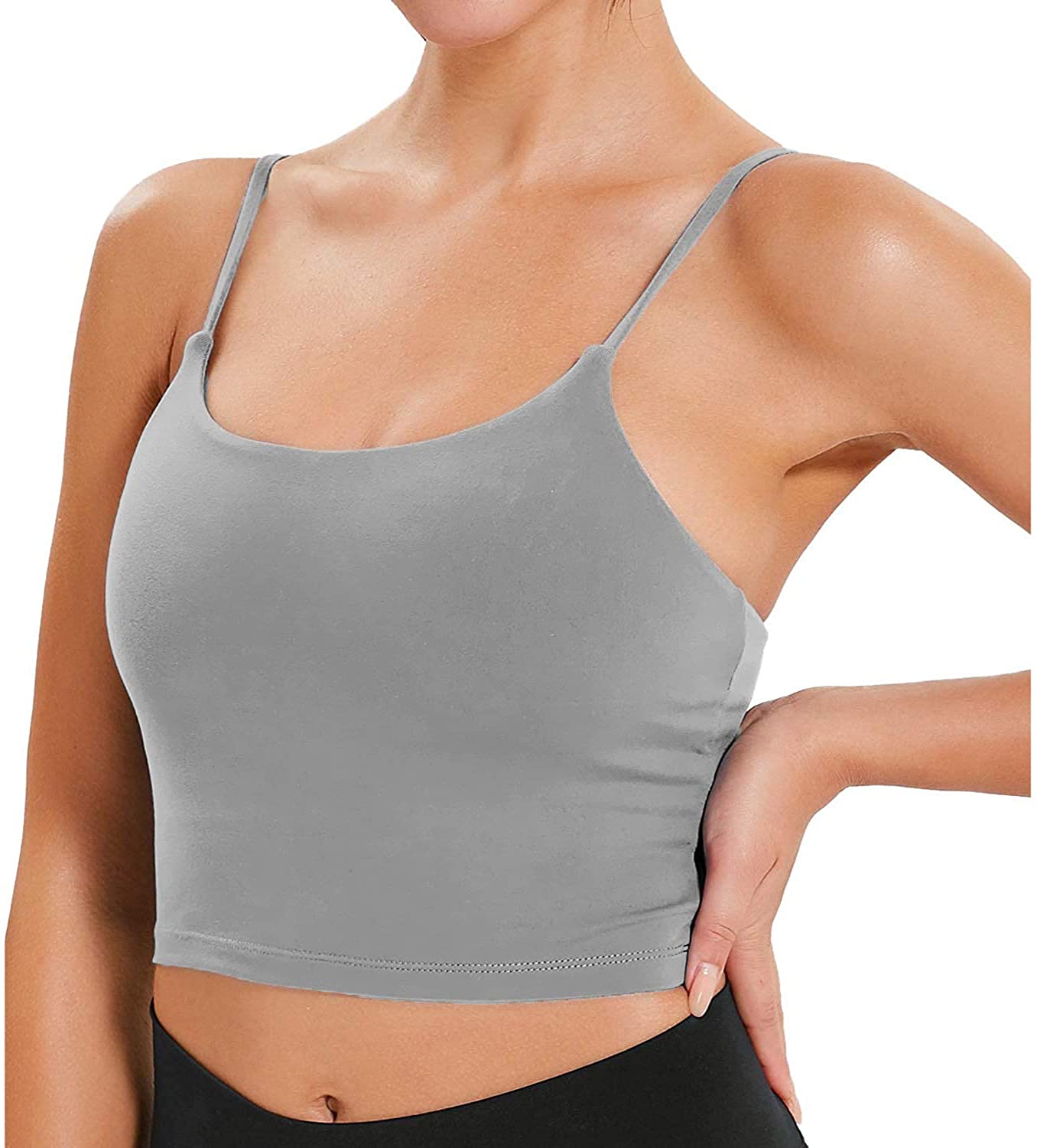 UOTJCNR Women's Longline Yoga Tank Top Padded Sports Bra Workout Fitness Running Camisole Crop Top